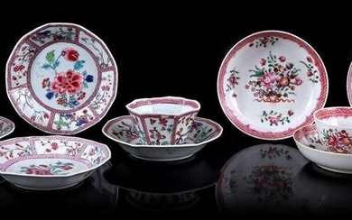 Famille Rose porcelain cups and saucers with floral