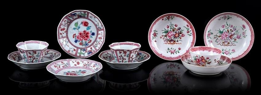 Famille Rose porcelain cups and saucers with floral