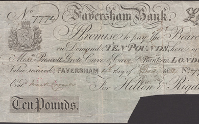Faversham Bank, for Hilton & Rigden, cancelled £10, 4 December 1884, serial...