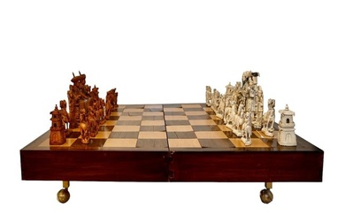 Fine Carved Chinese Chess Set With Table