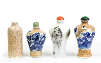 Four Chinese crackle-glazed snuff bottles Late Qing dynasty/Republic period-20th century Two of...