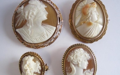 Four carved shell Cameo Brooches of busts in profile...