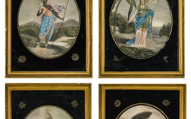 Four early 19th c hand colored allegorical Mezzotints