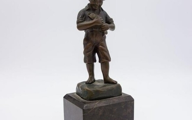 Franz Katzgraber Bronze Figure of Boy Holding Fish