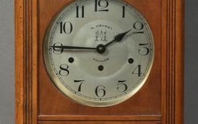 French Carved Mahogany Wall Clock, c. 1940, time, chime