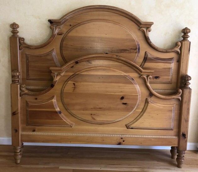 French Country Carved Pine Queen Head & Foot Board