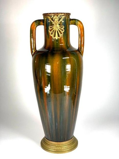 French Glazed Pottery Vase with Empire Style Mounts