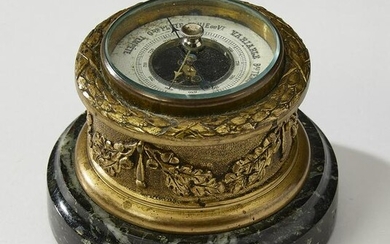 French gilt bronze and marble desk barometer