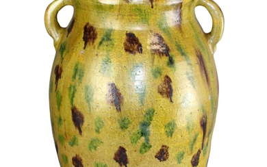 French glazed terra cotta double handled urn