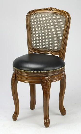 French side chair w/ woven cane back & leather seat