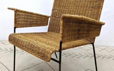 French style Modernist Woven Rattan Arm Chair. Wide gra