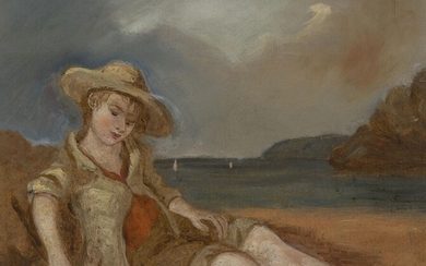 G. Moreau, French, late 19th century- Boy seated on a beach; oil on board, signed 'G. MOREAU' (lower right), 26 x 33.5 cm. Provenance: The collection of the late Dr Simon Lee. Note: An unknown artist depicting a charming seaside scene of a boy...