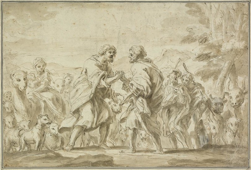 GENOESE SCHOOL, 17TH CENTURY Jacob and Esau. Pen and brown ink and wash...