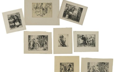 GEORGE RENOUARD (New York, 1885-1954), Pen and ink drawing with seven etchings depicting scenes of