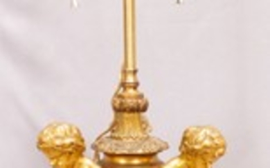 GILT BRONZE & MARBLE (19TH.C.) URN NOW LAMP, H 40", DIA 10"