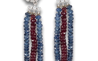 GOLD EARRINGS WITH RUBIES, SAPPHIRES AND DIAMONDS