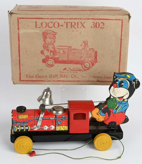 GONG BELL #302 LOCO TRIX PULL TOY w/ BOX