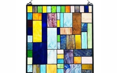 Geometric Stained Art Glass Hanging Window Panel