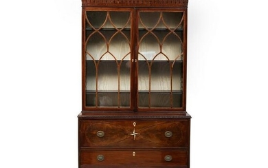 George III Mahogany, Satinwood and Rosewood Inlaid Secretary Bookcase