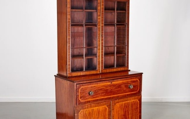 George III inlaid mahogany secretary bookcase
