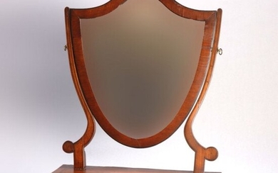 Georgian Flame Mahogany Shield Form Shaving Mirror