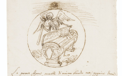 Gian Lorenzo Bernini (Naples 1598-1680 Rome), Design for a funerary medallion with Death standing by a sarcophagus