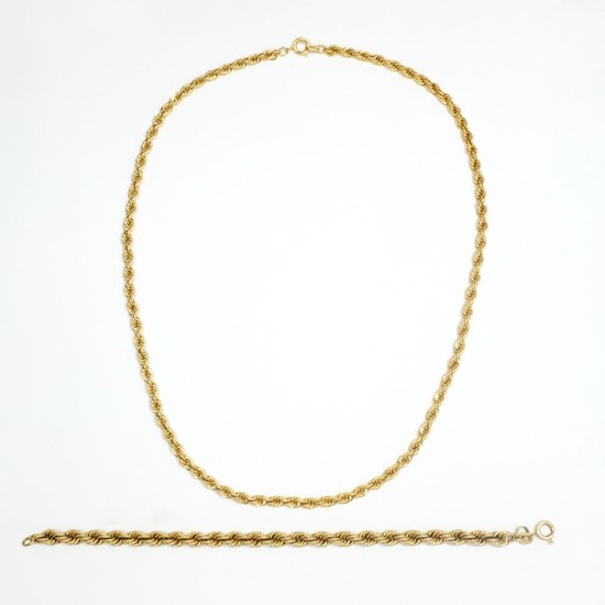 Gold Rope-Twist Necklace and Bracelet