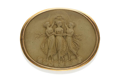 Gold and Carved Lava Cameo Brooch