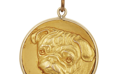 Gold and Diamond Dog Pin with Low Karat Gold Pug Pendant