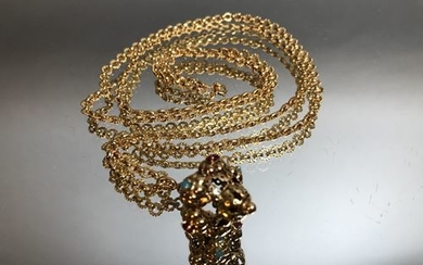 Gold chain with openwork Venetian lantern-shaped pendant decorated...