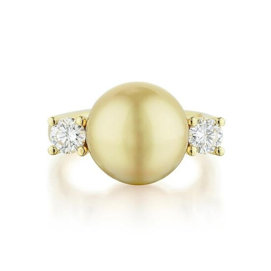 Golden Cultured Pearl and Diamond Ring