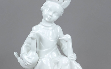Goose King, KPM Berlin, mark 1962-92, 2nd choice, white, sitting boy with feather crown and two