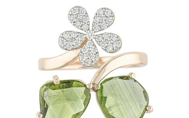 Green Sapphire and Diamond Flower ring