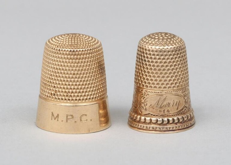 Group of (2) 14k gold thimbles