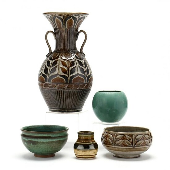 Group of Five Contemporary Pottery Vessels
