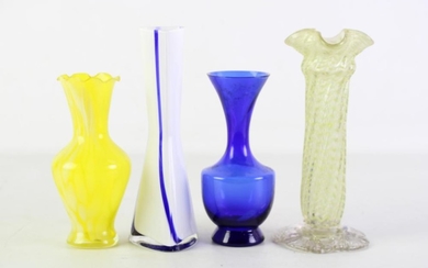 Group of art glass vases (4) incl. twisted stem example wtih wavy pattern (H19cm)