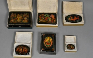 Grouping of 8 Palekh Lacquer Boxes