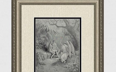 Gustave Dore Raphael in Paradise (Milton's Paradise Lost) c. 1880 Woodcut Signed