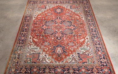 HAND KNOTTED WOOL INDO HERIZ RUG, 14 X 11