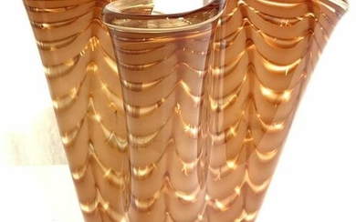 Hand Blown Art Glass Vase W Frilled Rim