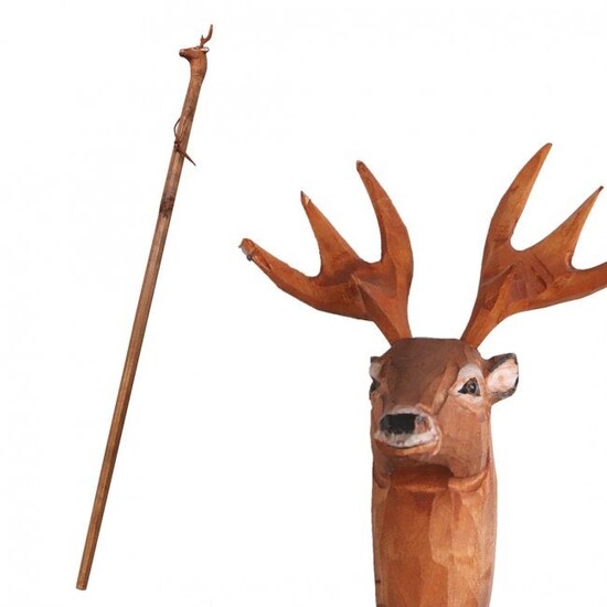 Hand Carved Wood Adirondacks Deer Head Walking Stick