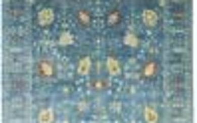 Hand-Knotted Tree of Life Blue Floral 10X14 Osh Chobi Oriental Rug Large Carpet