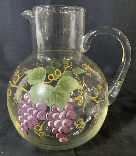 Hand Painted Grape vine, Glass Pitcher