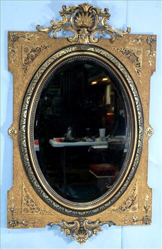 Hanging Victorian beveled oval mirror, 53 x 34