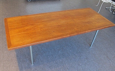 Hans J. Wegner: “AT 17”. A teak rectangular coffee table with legs of steel. H. 48 cm. L. 150 cm. W. 60 cm.