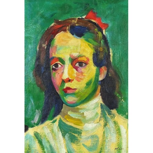 Head and shoulders portrait of a female, Expressionist oil o...