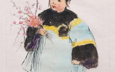 Helen Hyde Colored Etching Japanese Girl c1905