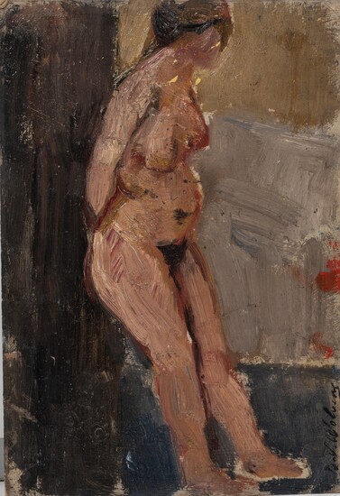 Henri Victor Wolvens (1896-1977), female nude, oil on cardboard, 24,5 x 35,5 cm