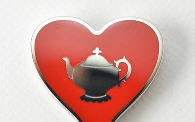 Hermes Scarf Muffler Ring Holder HERMES Twilly Tea Time Heart Shaped Valentine Red Silver