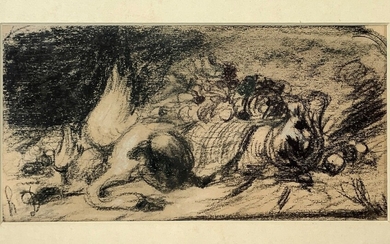 Honoré Daumier Nature morte Dessin aquarellé technique mixte sur carton (fusain) Signé en bas à...